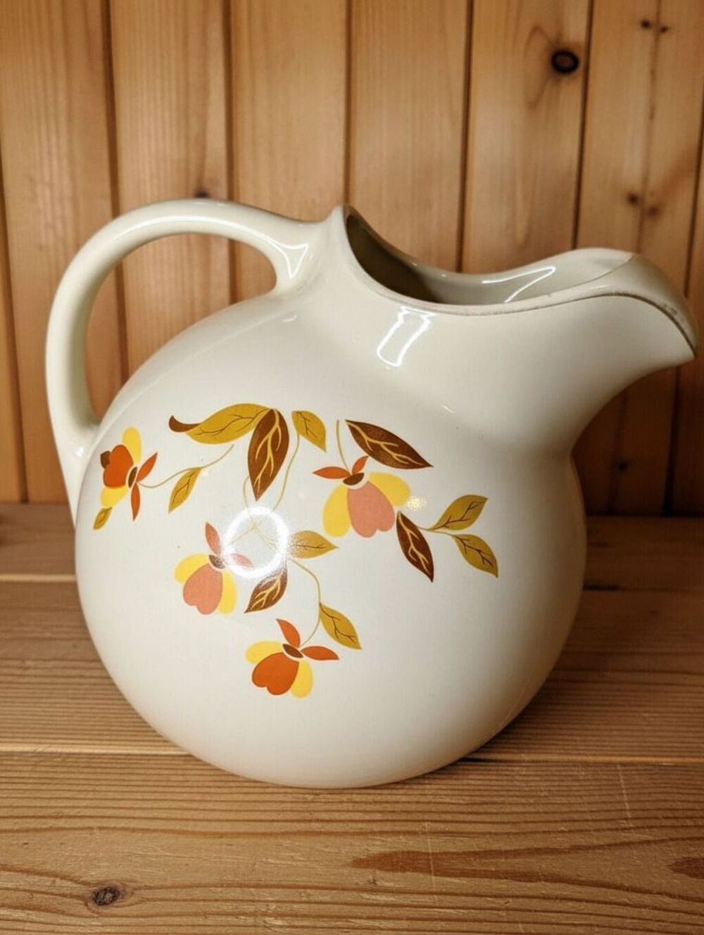 1950's Hall China Autumn Leaf Jewel Tea 80 oz Ball Jug Pitcher 1950's Superior